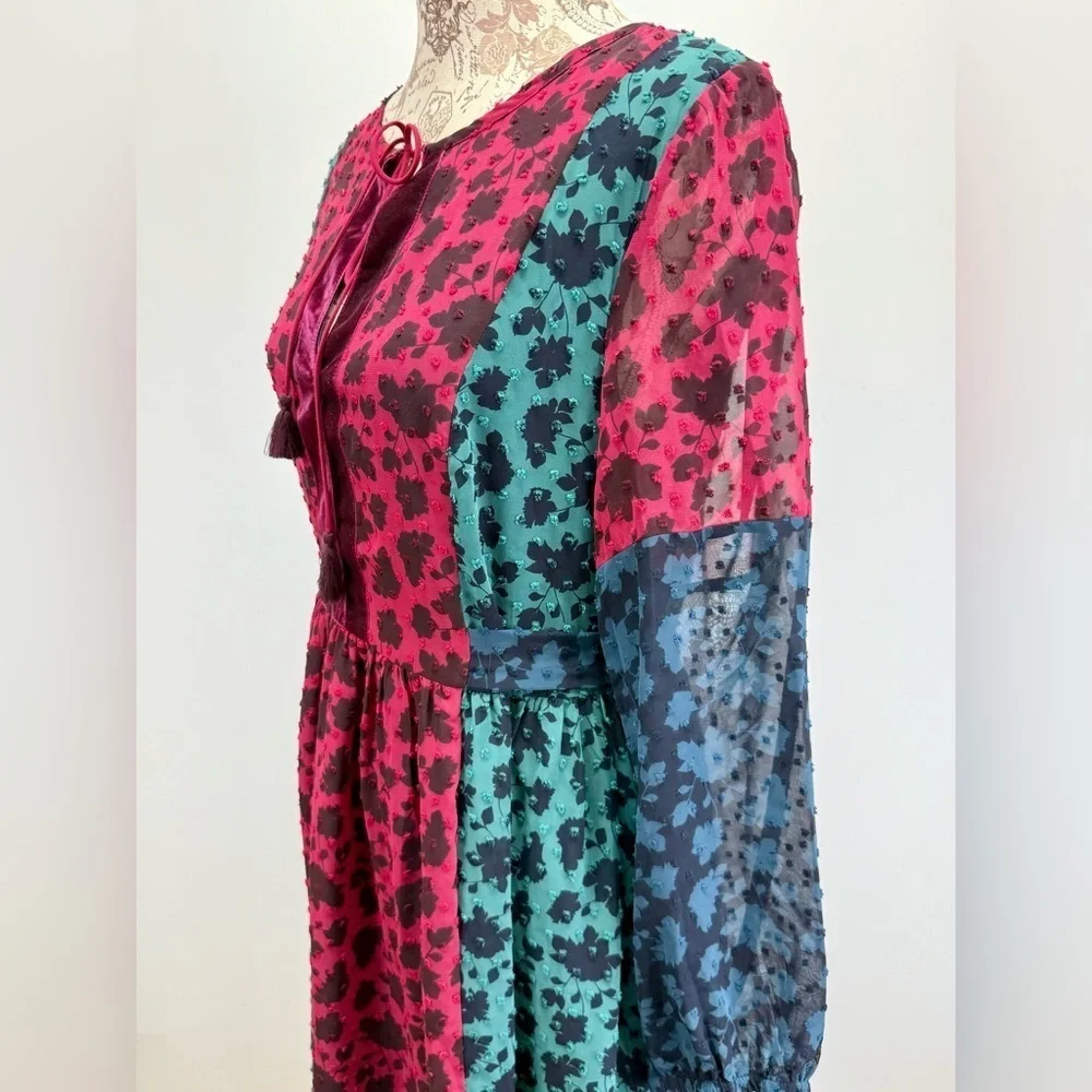 MATILDA JANE Burgundy and blue A Little Party velvet burnout hi lo dress size S - Picture 9 of 16